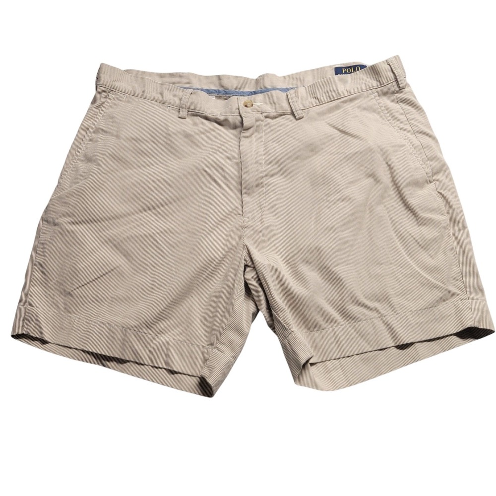 Polo Ralph Lauren Mens Striped Seersucker Shorts Tan White Size 38 Boat Beach